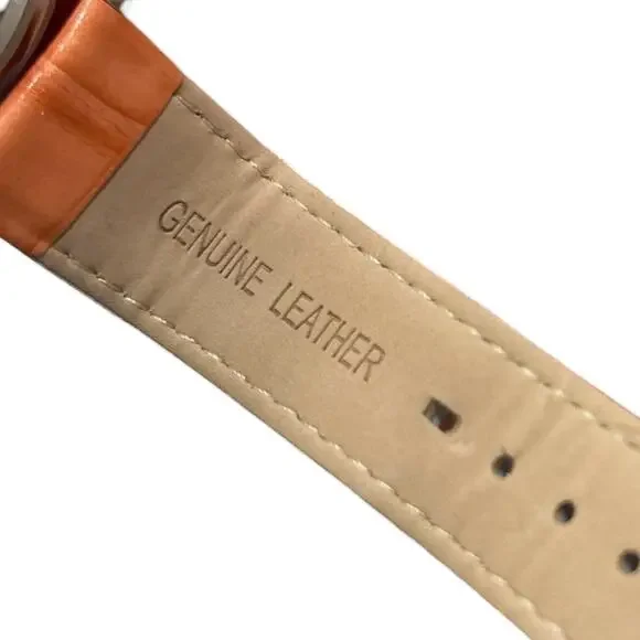 W by Waltham Womens Watch Orange Crock-Embossed Leather Strap Crystal Bezel NIB - Picture 5 of 8